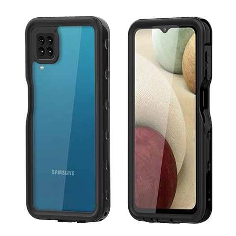 Custodia Impermeabile Silicone e Plastica Opaca Waterproof Cover 360 Gradi per Samsung Galaxy A12 Nero