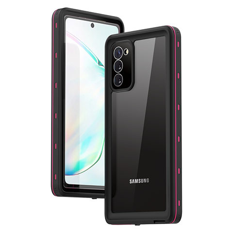 Custodia Impermeabile Silicone e Plastica Opaca Waterproof Cover 360 Gradi per Samsung Galaxy Note 20 5G Rosa Caldo