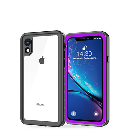 Custodia Impermeabile Silicone e Plastica Opaca Waterproof Cover 360 Gradi W01 per Apple iPhone XR Viola