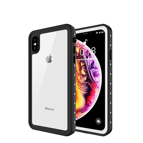 Custodia Impermeabile Silicone e Plastica Opaca Waterproof Cover 360 Gradi W01 per Apple iPhone Xs Max Bianco