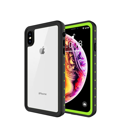 Custodia Impermeabile Silicone e Plastica Opaca Waterproof Cover 360 Gradi W01 per Apple iPhone Xs Verde