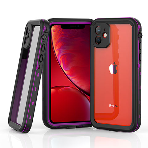 Custodia Impermeabile Silicone e Plastica Opaca Waterproof Cover 360 Gradi W03 per Apple iPhone 11 Viola