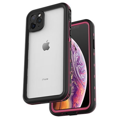 Custodia Impermeabile Silicone e Plastica Opaca Waterproof Cover 360 Gradi W04 per Apple iPhone 11 Pro Max Oro Rosa