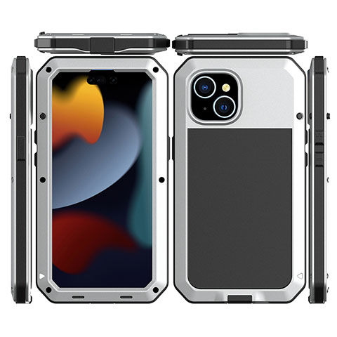 Custodia Lusso Alluminio Cover 360 Gradi HJ1 per Apple iPhone 13 Argento