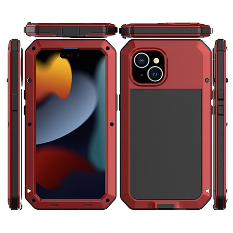 Custodia Lusso Alluminio Cover 360 Gradi HJ1 per Apple iPhone 13 Rosso