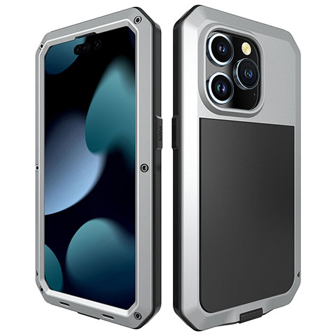 Custodia Lusso Alluminio Cover 360 Gradi HJ1 per Apple iPhone 14 Pro Argento
