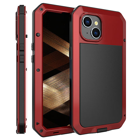 Custodia Lusso Alluminio Cover 360 Gradi HJ2 per Apple iPhone 14 Rosso
