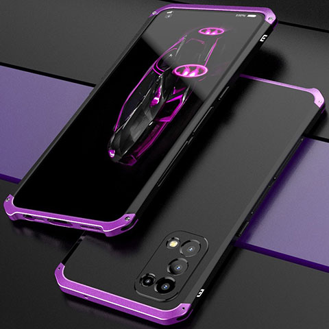 Custodia Lusso Alluminio Cover 360 Gradi M01 per Oppo Reno5 5G Viola e Nero