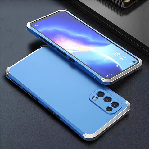 Custodia Lusso Alluminio Cover 360 Gradi M02 per Oppo Find X3 Lite 5G Argento e Blu