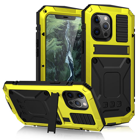 Custodia Lusso Alluminio Cover 360 Gradi per Apple iPhone 12 Pro Giallo