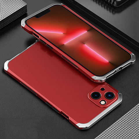 Custodia Lusso Alluminio Cover 360 Gradi per Apple iPhone 13 Argento e Rosso