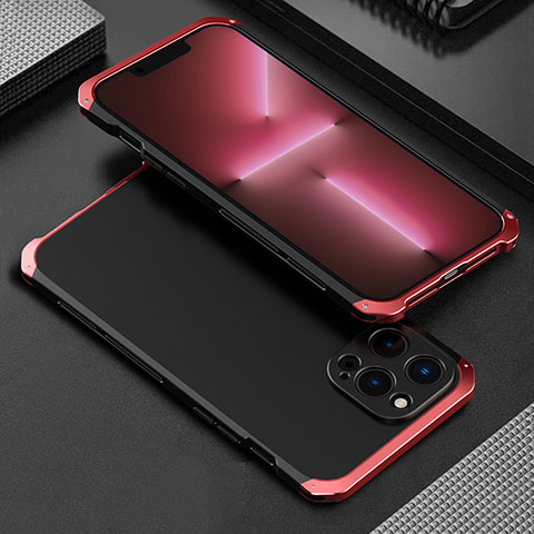 Custodia Lusso Alluminio Cover 360 Gradi per Apple iPhone 13 Pro Rosso e Nero