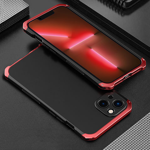 Custodia Lusso Alluminio Cover 360 Gradi per Apple iPhone 13 Rosso e Nero