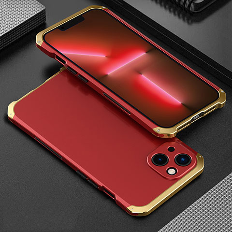 Custodia Lusso Alluminio Cover 360 Gradi per Apple iPhone 14 Oro e Rosso