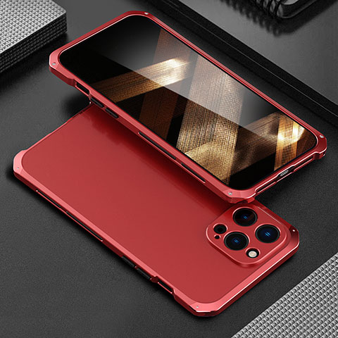 Custodia Lusso Alluminio Cover 360 Gradi per Apple iPhone 14 Pro Rosso