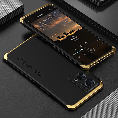 Custodia Lusso Alluminio Cover 360 Gradi per Oppo Reno7 Pro 5G Oro e Nero