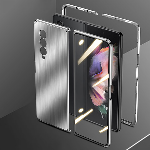Custodia Lusso Alluminio Cover 360 Gradi per Samsung Galaxy Z Fold3 5G Argento