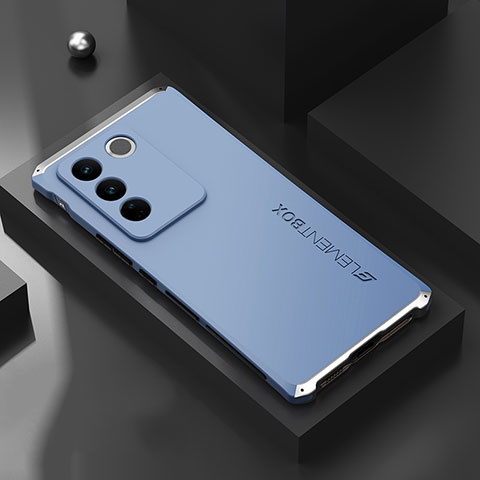 Custodia Lusso Alluminio Cover 360 Gradi per Vivo V27 Pro 5G Argento e Blu