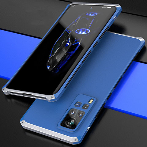 Custodia Lusso Alluminio Cover 360 Gradi per Vivo X60 Pro 5G Argento e Blu