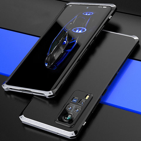 Custodia Lusso Alluminio Cover 360 Gradi per Vivo X60 Pro 5G Argento e Nero