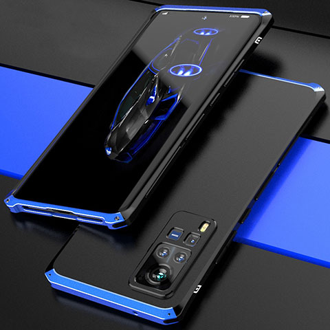 Custodia Lusso Alluminio Cover 360 Gradi per Vivo X60 Pro 5G Blu e Nero