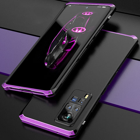 Custodia Lusso Alluminio Cover 360 Gradi per Vivo X60 Pro 5G Viola e Nero