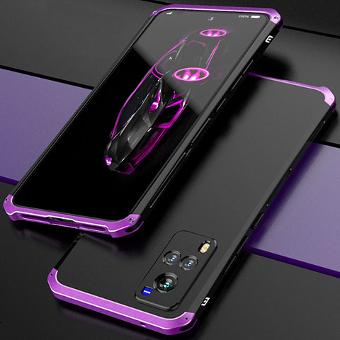 Custodia Lusso Alluminio Cover 360 Gradi per Vivo X60T 5G Viola e Nero