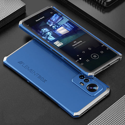 Custodia Lusso Alluminio Cover 360 Gradi per Xiaomi Mi 12 5G Argento e Blu