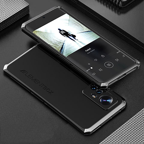 Custodia Lusso Alluminio Cover 360 Gradi per Xiaomi Mi 12 5G Argento e Nero