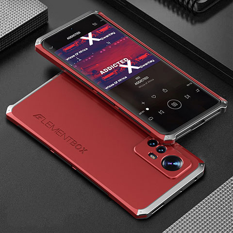 Custodia Lusso Alluminio Cover 360 Gradi per Xiaomi Mi 12 Pro 5G Argento e Rosso