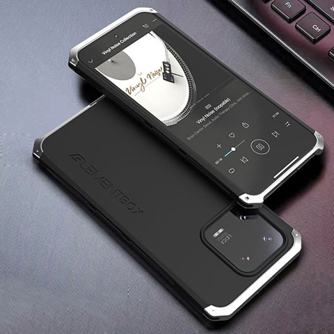 Custodia Lusso Alluminio Cover 360 Gradi per Xiaomi Mi 13 Pro 5G Argento e Nero