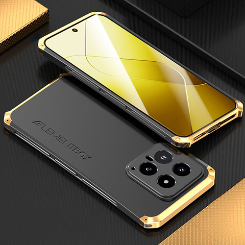 Custodia Lusso Alluminio Cover 360 Gradi per Xiaomi Mi 14 Pro 5G Oro e Nero