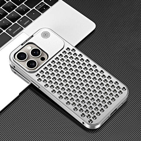 Custodia Lusso Alluminio Cover 360 Gradi QC3 per Apple iPhone 14 Pro Max Argento