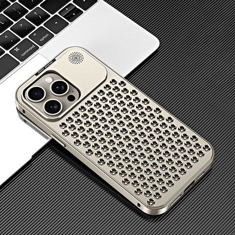 Custodia Lusso Alluminio Cover 360 Gradi QC3 per Apple iPhone 15 Pro Max Oro
