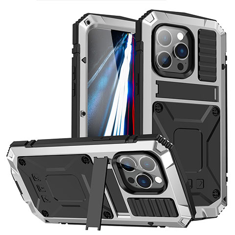 Custodia Lusso Alluminio Cover 360 Gradi RJ1 per Apple iPhone 13 Pro Argento