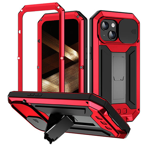 Custodia Lusso Alluminio Cover 360 Gradi RJ3 per Apple iPhone 14 Rosso