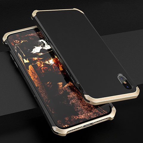 Custodia Lusso Alluminio Cover per Apple iPhone Xs Max Oro e Nero