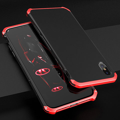 Custodia Lusso Alluminio Cover per Apple iPhone Xs Max Rosso e Nero