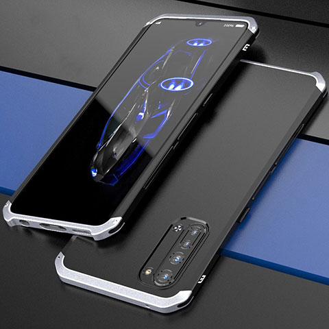 Custodia Lusso Alluminio Cover per Oppo Find X2 Lite Argento e Nero
