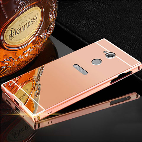 Custodia Lusso Alluminio Cover per Sony Xperia XA2 Ultra Oro Rosa