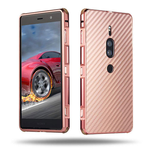 Custodia Lusso Alluminio Cover per Sony Xperia XZ2 Premium Oro Rosa