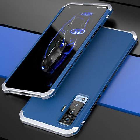 Custodia Lusso Alluminio Cover per Vivo X50 5G Argento e Blu