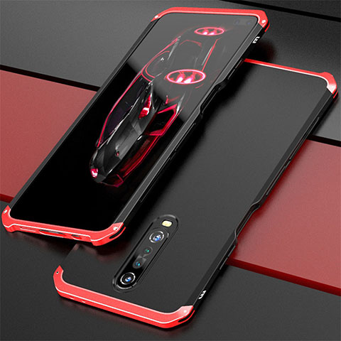 Custodia Lusso Alluminio Cover per Xiaomi Redmi K30 4G Rosso e Nero