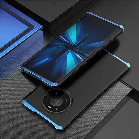 Custodia Lusso Alluminio Cover T01 per Huawei Mate 40 Pro Blu e Nero