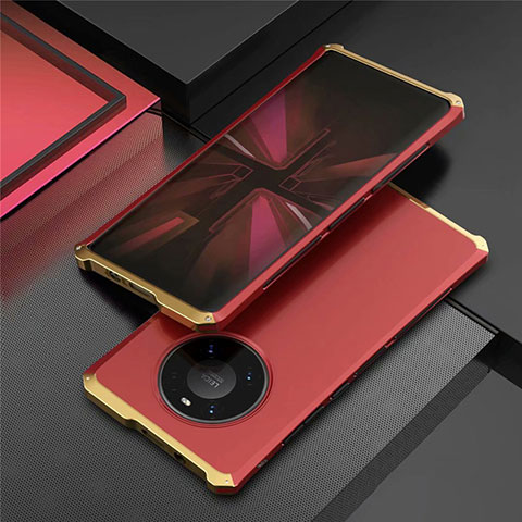 Custodia Lusso Alluminio Cover T01 per Huawei Mate 40 Pro Oro e Rosso