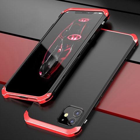 Custodia Lusso Alluminio Cover T02 per Apple iPhone 12 Mini Rosso e Nero