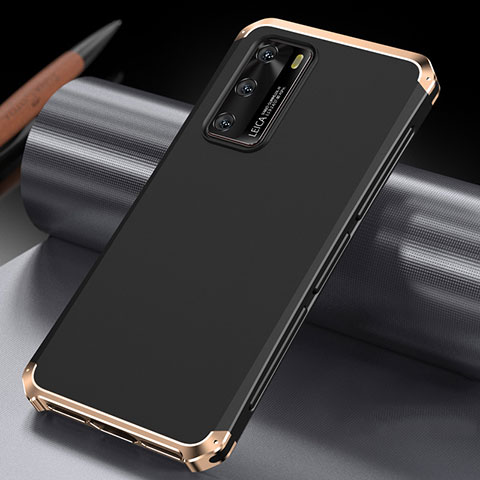 Custodia Lusso Alluminio Cover T04 per Huawei P40 Oro e Nero