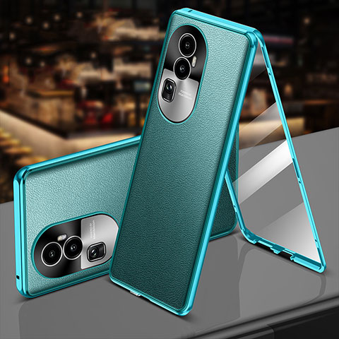 Custodia Lusso Alluminio e Pelle Cover 360 Gradi P01 per Oppo Reno10 Pro+ Plus 5G Verde