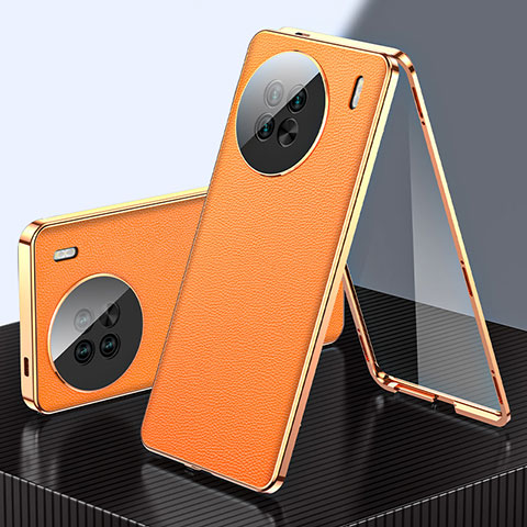 Custodia Lusso Alluminio e Pelle Cover 360 Gradi per Vivo X90 5G Arancione