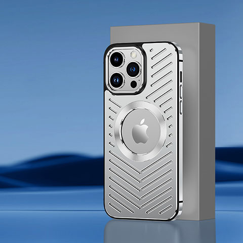 Custodia Lusso Alluminio e Silicone Laterale Cover con Mag-Safe Magnetic AC1 per Apple iPhone 13 Pro Max Argento